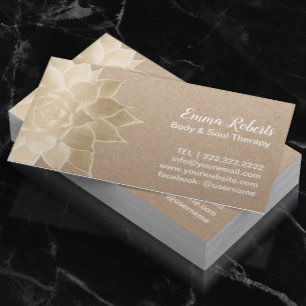 Massage Therapy Spa Guld Blommigt Rustic Kraft Visitkort