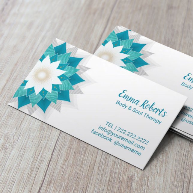 Massage Therapy Teal Lotus Flower Yoga Spa Salon Visitkort (Skapare uppladdad)