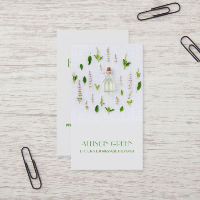 Massagebehandling Naturlig essentiell olja Aromate Visitkort (Fram/Back In Situ)