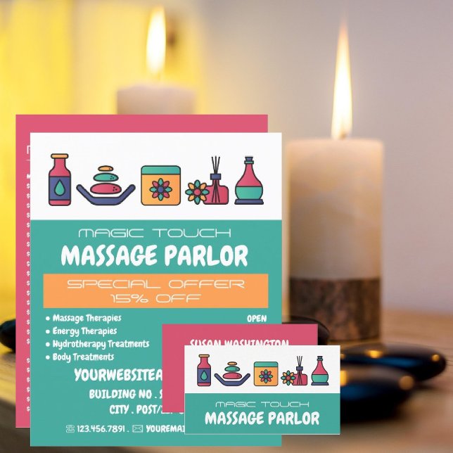 Massageikoner, Massage Terapi, Massage Salong Reklamblad (Skapare uppladdad)