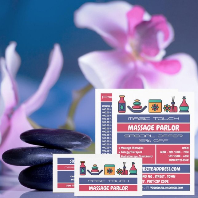 Massageikoner, massageterapi, massageparlor flygblad (Skapare uppladdad)