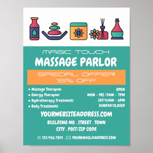 Massageikoner, massageterapi, massageparlor poster (Framsidan)