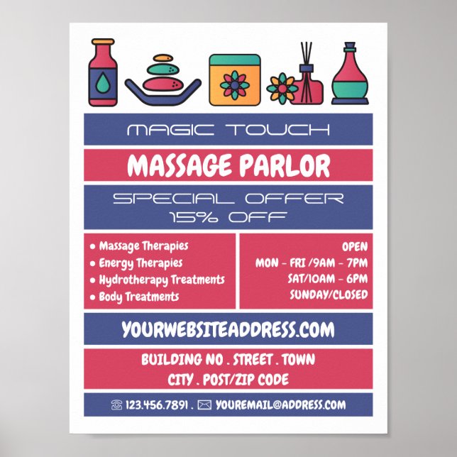 Massageikoner, massageterapi, massageparlor poster (Framsidan)