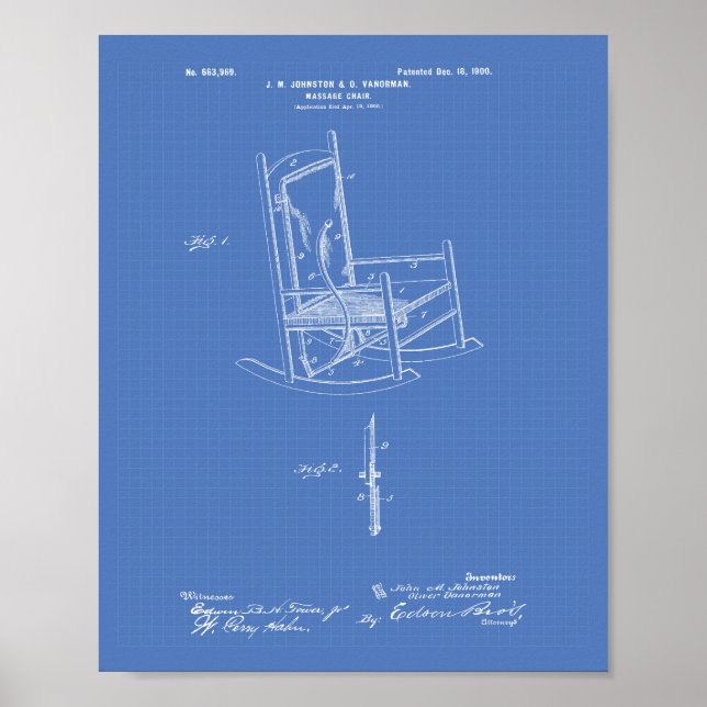 Massagestol 1900 Patent Art Blueprint Poster (Framsidan)