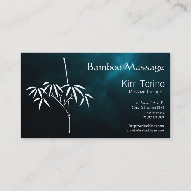 Massageterapeut Bambu Mörka Moln Tidsbokning Visitkort (Framsida)