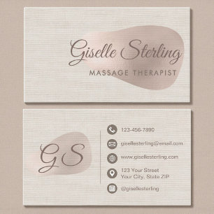 Massageterapeut Beige Neutral Linne Skönhet Visitkort