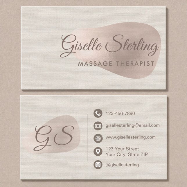 Massageterapeut Beige Neutral Linne Skönhet Visitkort (Skapare uppladdad)
