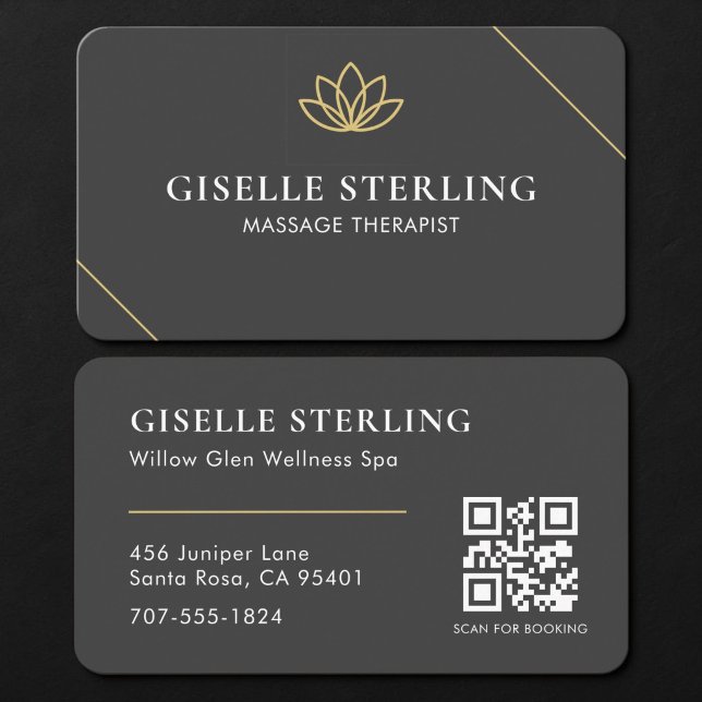 Massageterapeut Black Gold QR-kod Visitkort (Skapare uppladdad)