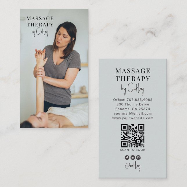 Massageterapeut Foto QR-kod Visitkort (Fram/baksida)