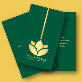 Massageterapeut Gold Lotus Smaragdgrön Visitkort