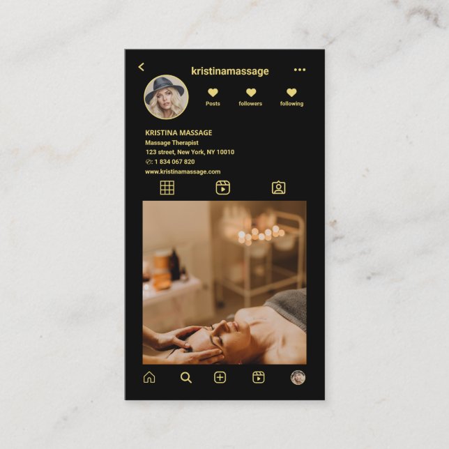 Massageterapeut Instagram Fotogaller-qr-kod  Visitkort (Framsida)