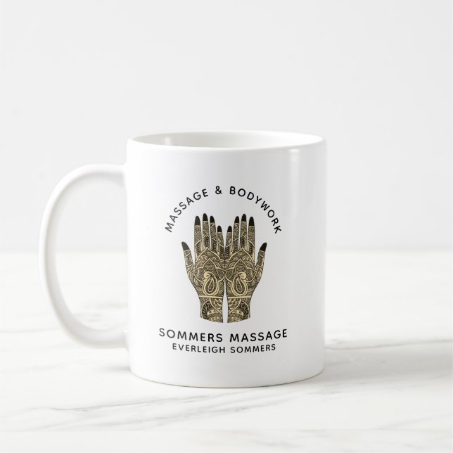 Massageterapeut Kroppsarbete Mehndi Henna händer Kaffemugg (Vänster)