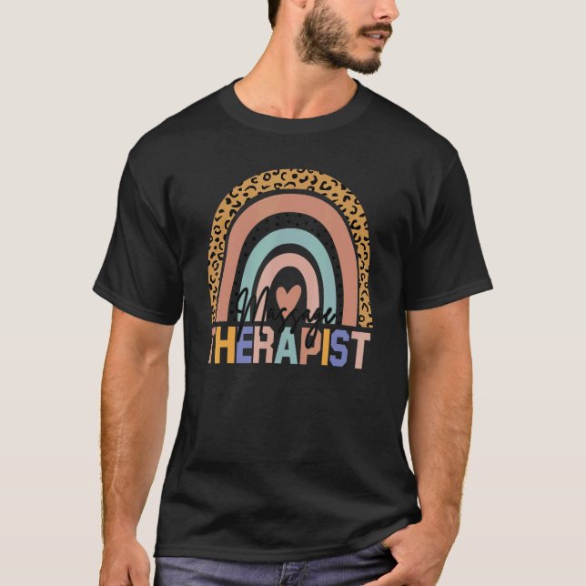 Massageterapeut Leopardtryck Boho Regnbåge Thera T Shirt (Framsida)