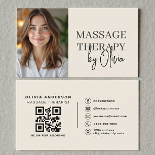 Massageterapeut Neutral Beige Foto QR-kod Visitkort