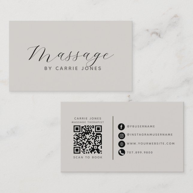 Massageterapeut Neutral QR-kod Visitkort (Fram/baksida)
