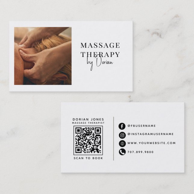 Massageterapeut QR-kod Foto Visitkort (Fram/baksida)