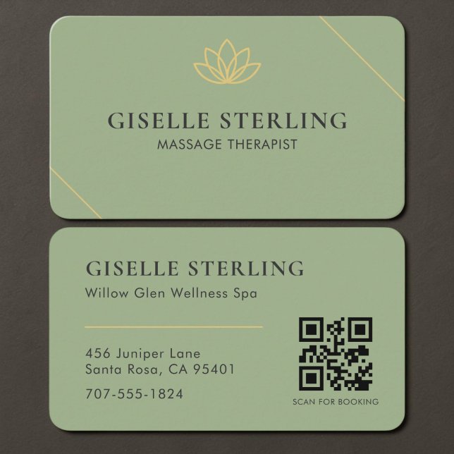 Massageterapeut QR-kod Sagegrön Visitkort (Skapare uppladdad)