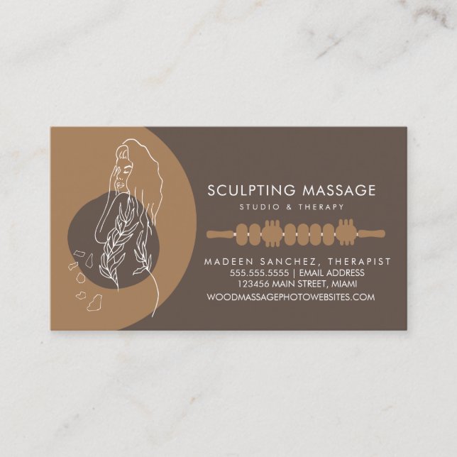 Massageterapeut Trä Terapi Skulptur Kroppsbehandli Visitkort (Framsida)