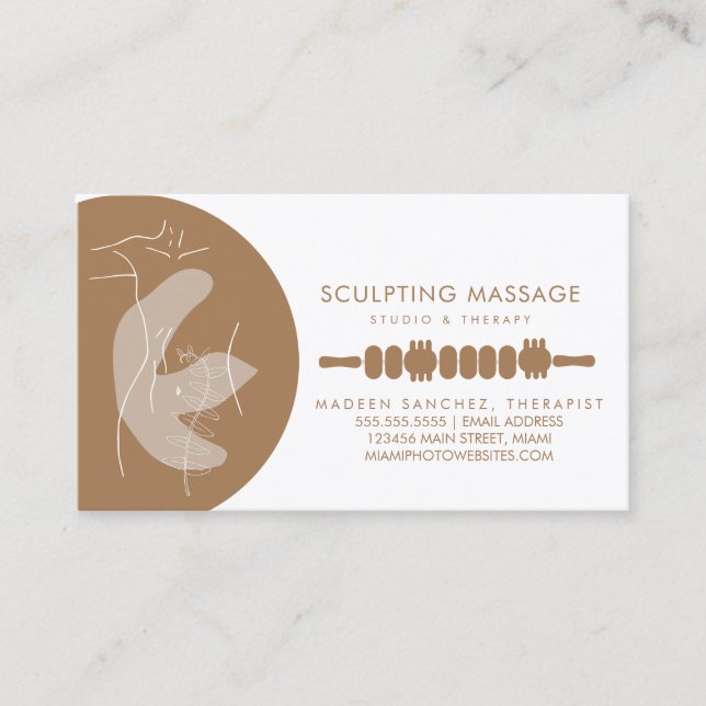 Massageterapeut Trä Terapi Skulptur Visitkort (Framsida)