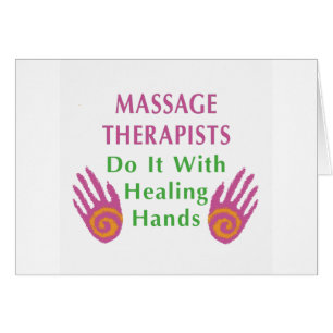 Massageterapeuter gör det med händer som läker hälsningskort