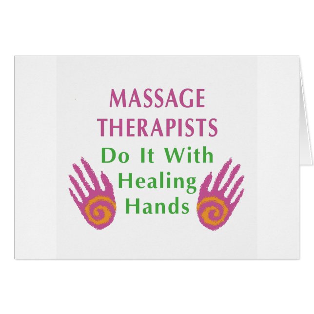 Massageterapeuter gör det med händer som läker hälsningskort (Framsidan Horizontal)