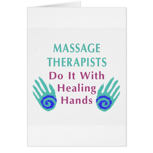 Massageterapeuter gör det med händer som läker hälsningskort (Framsidan)