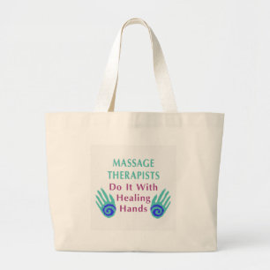 Massageterapeuter gör det med händer som läker jumbo tygkasse