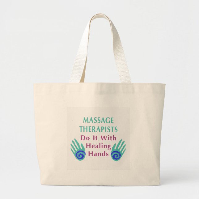 Massageterapeuter gör det med händer som läker jumbo tygkasse (Framsidan)