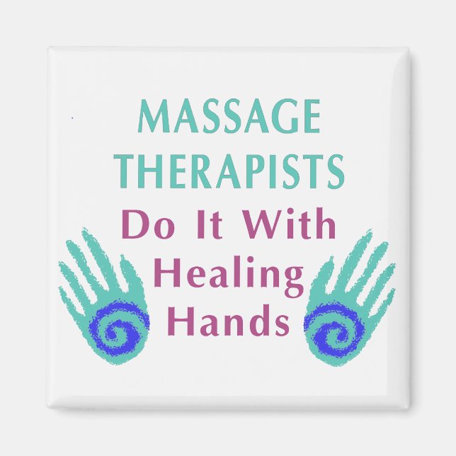 Massageterapeuter gör det med händer som läker magnet (Framsidan)
