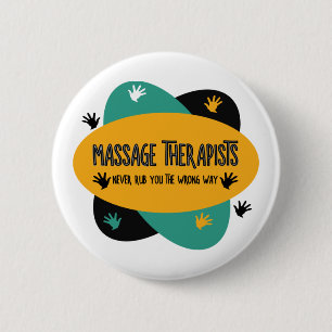 Massageterapeuter Händer Rub Colorful Knapp