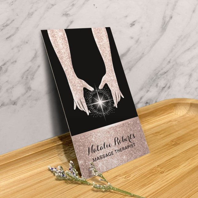 Massageterapi Reiki Spa Rose Gold Helande händer Visitkort (Skapare uppladdad)