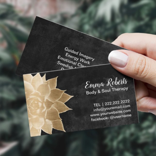 Massageterapi Spa Guld Blommig Rustik Svart Taffel Visitkort (Skapare uppladdad)