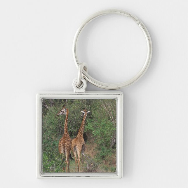 Massai giraff 3 fyrkantig silverfärgad nyckelring (Framsidan)