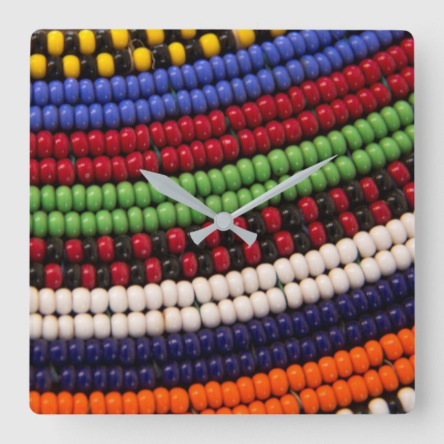Massai Tribal Bead Mönster Fyrkantig Klocka (Framsida)