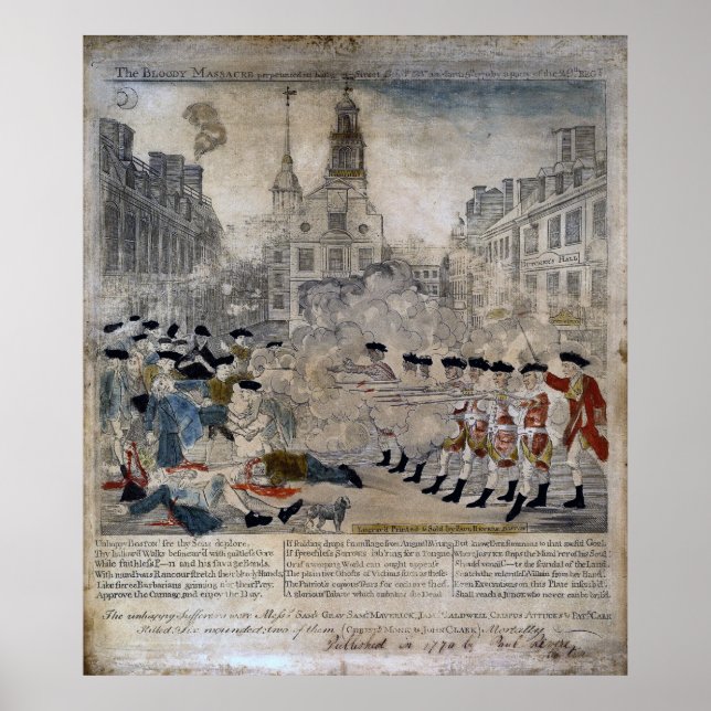 Massakern i Boston av Paul Revere 1770 Poster (Framsidan)