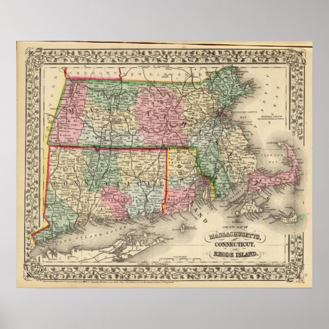 Massan, Conn, RI Karta av Mitchell Poster (Framsidan)