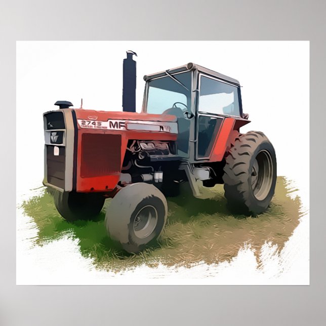 Massey Ferguson Red Tractor i Fält Poster (Framsidan)