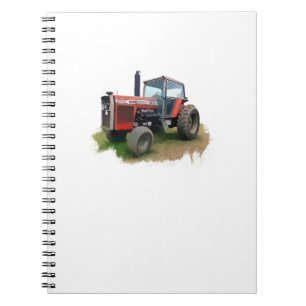 Massey Ferguson röd traktor i fält Anteckningsbok Med Spiral