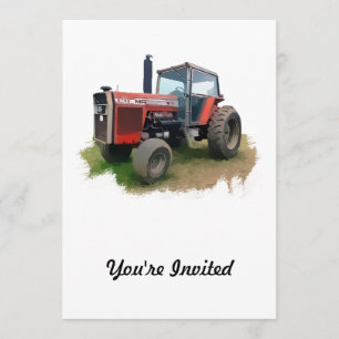 Massey Ferguson röd traktor i fält Inbjudningar