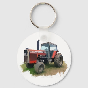Massey Ferguson röd traktor i fält Nyckelring