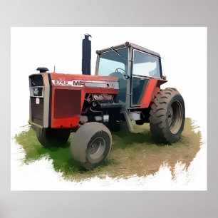 Massey Ferguson röd traktor i fält Poster
