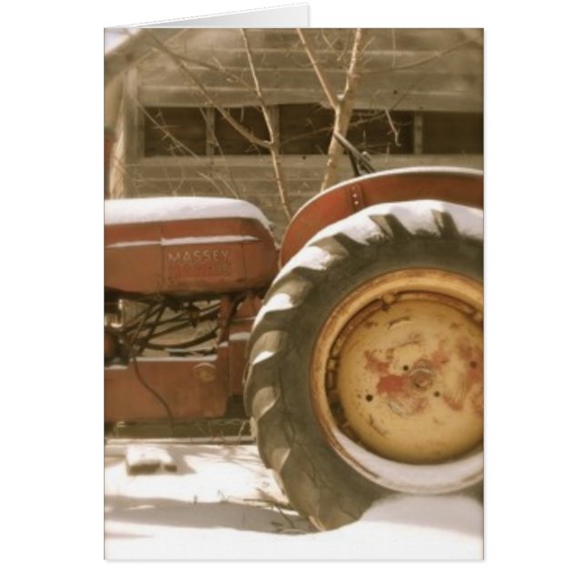 Massey Harris traktor i snö: Tomt kort (Framsidan)