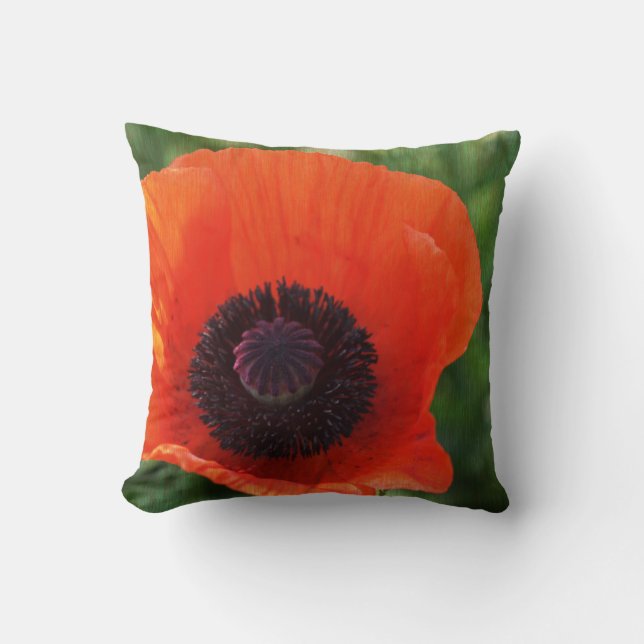 Massilierad röd vallmoblomma Cushion Dekorativ kud Kudde (Framsida)