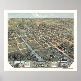Massillon, OH Panoramic Karta - 1870 Poster