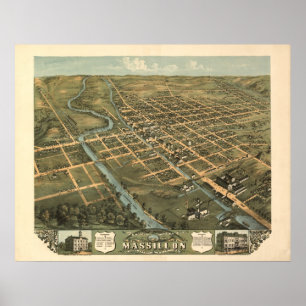 Massillon Ohio 1899 Antique Panoramic Karta Poster