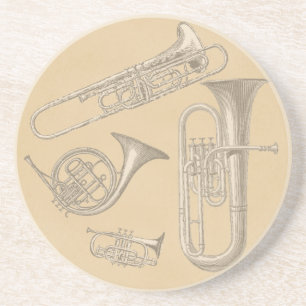 Mässing instrumenterar vintageteckningar underlägg