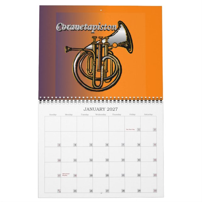 Mässing leda i rör & låter kalendern kalender (Jan 2027)