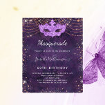 Massiquerad lila ro guld<br><div class="desc">För en elegant Masqueraad,  50:e (eller någon annan ålder) födelsedagsfest. En lila bakgrund mönster. Dekorerad med gnistor från ro guld och en maskerad mask. Anpassa och lägg till information om namn och party. Namn är skrivet med ett handskript i stil</div>