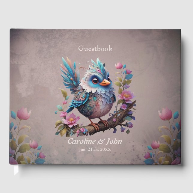 Massitisk fågel sitta på gren gästböcker (Framsida)