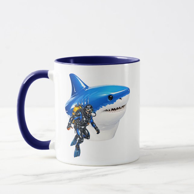Massiv Haj Illustration Glansig Ocean Jätte Mugg (Vänster)